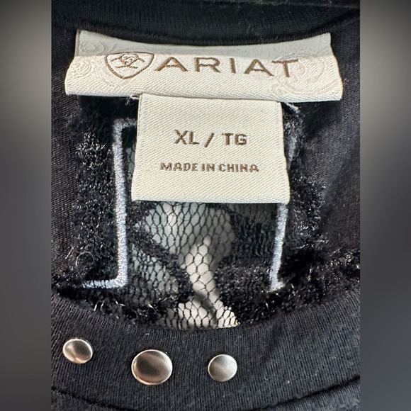Ariat Black Long Sleeve Top XL Lace Detail Studded Accents Casual - Picture 3 of 7